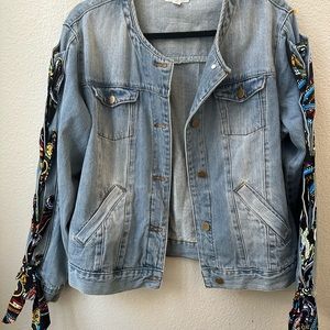 easel denim trucker scarf button jacket womens L